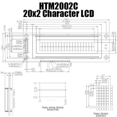 Πρακτική ενότητα χαρακτήρα 20x2 LCD, κιτρινοπράσινη ενότητα HTM2002C STN LCD