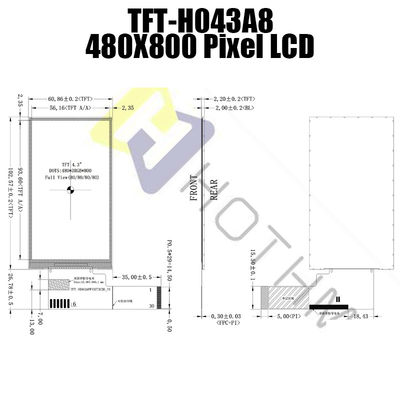 ενότητα ίντσας TFT LCD 480x800 4,3 για την ενοργάνωση tft-H043A8WVIST4N30