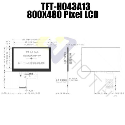 800x480 LVDS 4,3 φως του ήλιου αναγνώσιμο tft-H043A13SVIST6N40 επίδειξης ίντσας TFT