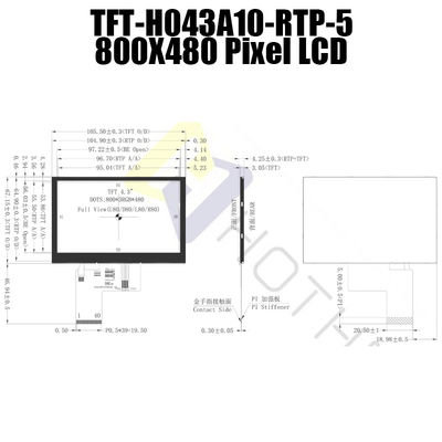 3.3V ανθεκτικό LCD 4,3 ίντσα, 800x480 LCD TFT 4,3 ίντσα tft-H043A10SVIST5R40