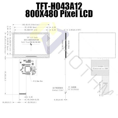 Χρώμα ενότητες 800x480 tft-H043A12SVILT5N40 ολοκληρωμένου κυκλώματος ST7262 4,3 ιντσών TFT LCD