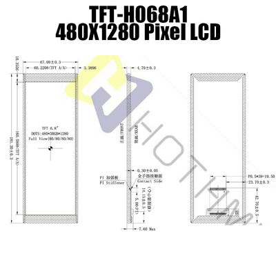 6,86 τύπος φραγμών ίντσας 480x1280 γύρω από το φως του ήλιου αναγνώσιμο NV3051F1 TFT LCD