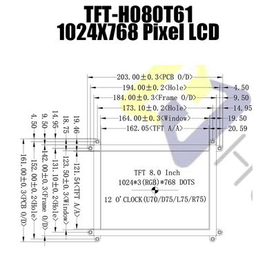 Ενότητα 8,0 ίντσα lcm-TFT080T61SXGDVNSDC επίδειξης 46PIN 1024x786 HDMI LCD