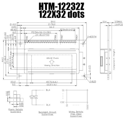 122X32 γραφική επίδειξη ενότητας STN LCD με άσπρο Backlight HTM12232Z