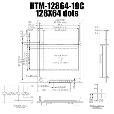 γραφική LCD ενότητα 128X64 FSTN με άσπρο Backlight HTM12864-19C