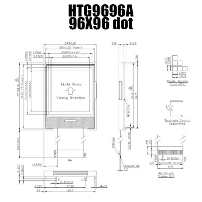 96X96 γραφικό ΒΑΡΑΙΝΩ LCD SSD1848 | FSTN + επίδειξη με ΆΣΠΡΟ Backlight/HTG9696A