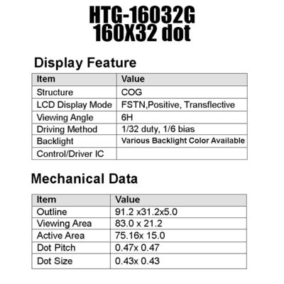 ενότητα 160x32 ST7525 αρνητικό μεταδιδόμενο HTG16032G ΒΑΡΑΙΝΩ LCD 75.16x16mm
