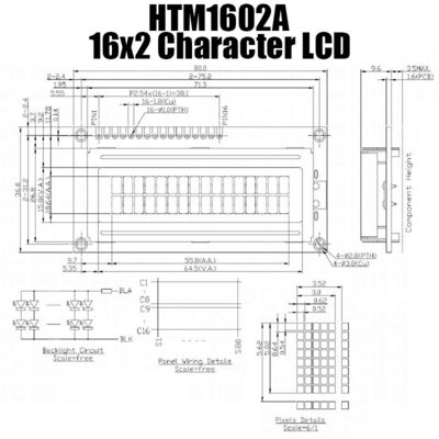 ενότητα μέσο STN κιτρινοπράσινο HTM1602A χαρακτήρα LCD 16x2 16PIN