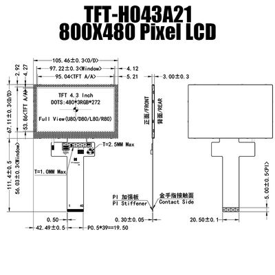 480x272 χρώμα 4,3 φως του ήλιου αναγνώσιμο tft-H043A21WQISTKN40 ενότητας επίδειξης ίντσας TFT LCD
