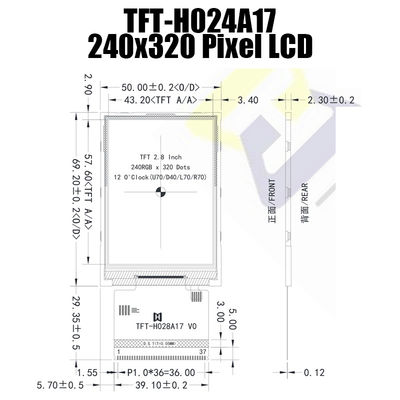 Σημεία 250cd/M2 επίδειξης TFT LCD 240x320 2,8 ιντσών MCU με το ολοκληρωμένο κύκλωμα ST7789 tft-H028A17QVTST2N37