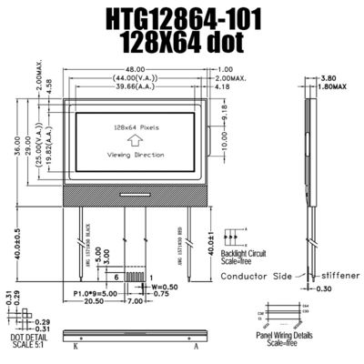 128X64 επίδειξη ΒΑΡΑΊΝΩ LCD, γραφική LCD ενότητα HTG12864-101 UC1601S