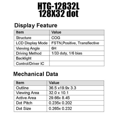 128X32 γραφική ενότητα ST7565R ΒΑΡΑΙΝΩ LCD με άσπρο δευτερεύον Backlight HTG12832L