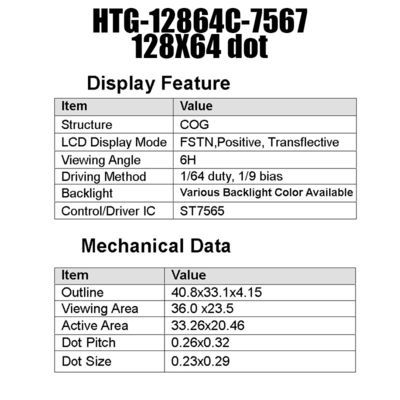 128X64 γραφική επίδειξη επίδειξης FSTN ΒΑΡΑΙΝΩ LCD με άσπρο δευτερεύον Backlight HTG12864C