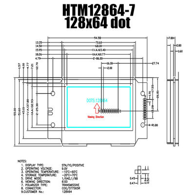 γραφική LCD ενότητα ST7565R 128X64 SPI με άσπρο δευτερεύον Backlight htm12864-7