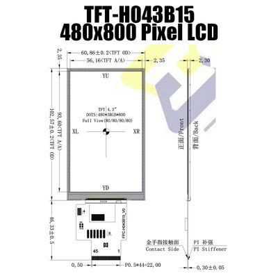 4,3 κατασκευαστής ενότητας 480X800 επίδειξης ίντσας TFT LCD για την ενοργάνωση