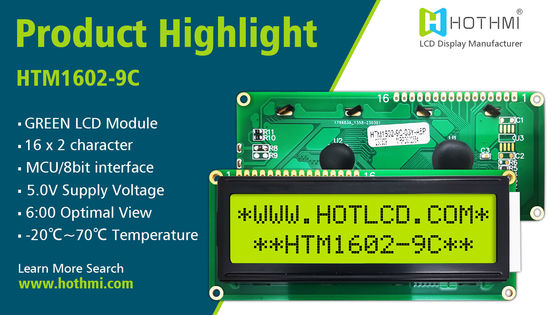 16x2 παρουσίαση σε συνέχειες ενότητας STN+Gray επίδειξης χαρακτήρα LCD με κιτρινοπράσινο Backlight